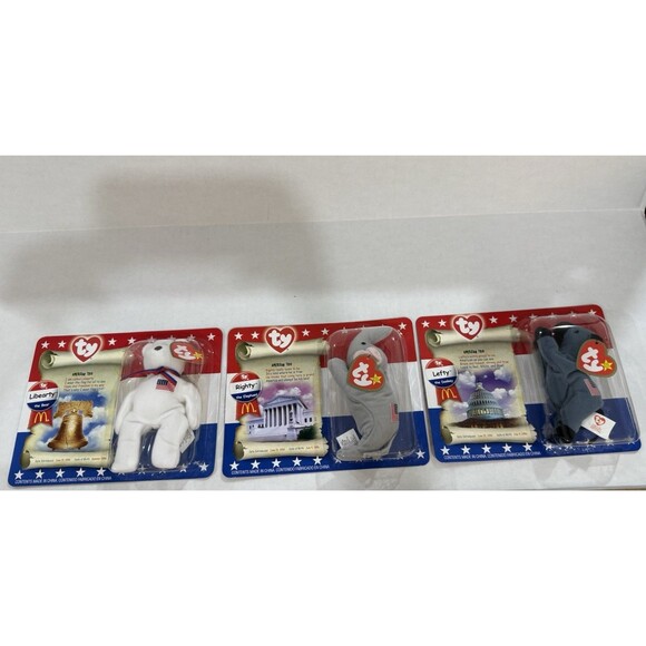 2000 McDonalds Ty Beanie Babies American Trio Lefty Righty & Libearty NEW - Picture 12 of 13